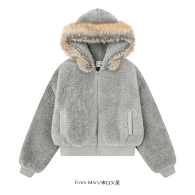 悦心悦己毛领宽松连帽棉衣外套