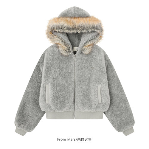 悦心悦己毛领宽松连帽棉衣外套