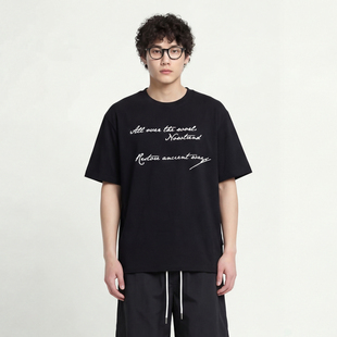 From Mars 享受今天 痞帅新款复古设计感字母休闲圆领宽松短袖T恤