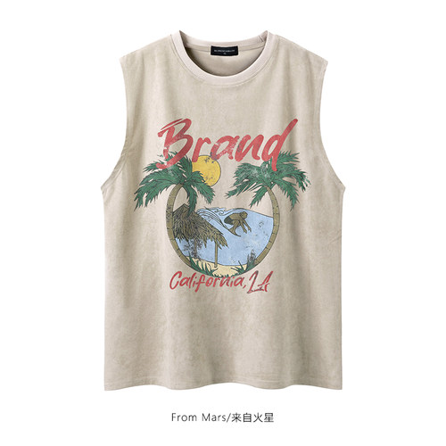 涂鸦印花无袖T恤宽松休闲街头