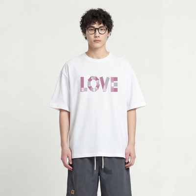 拼接爱心上衣宽松男女短袖T恤BF