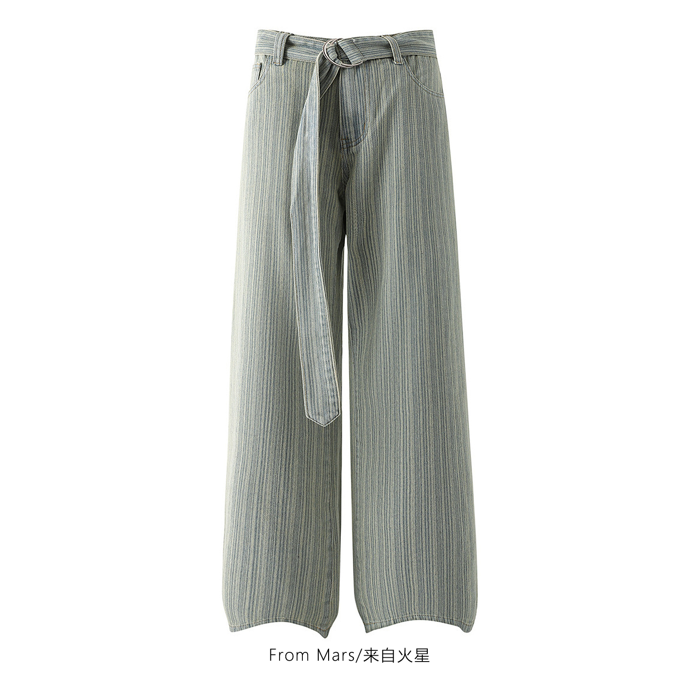 娓娓道来腰带阔腿休闲牛仔裤