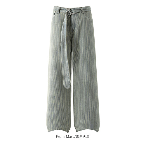 娓娓道来腰带阔腿休闲牛仔裤