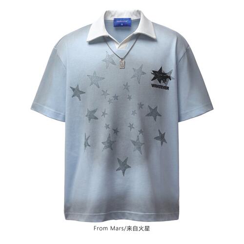 满印星星潮流百搭短袖T恤POLO衫