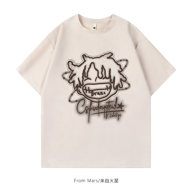 卡通印花短袖宽松麂皮绒百搭T恤