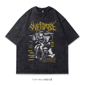 From T恤男女 欧美高街复古动漫印花洗水宽松短袖 Mars 只能在孤独