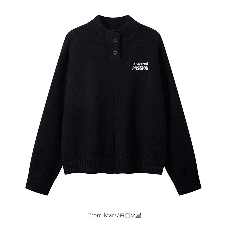 From Mars 时光碎片 潮流刺绣拉链开叉设计感宽松百搭针织毛衣BF