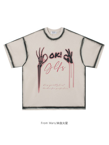 骷髅印花短袖T恤宽松情侣潮