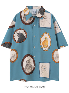 From Mars Cat portrait cartoon print short-sleeved shirt