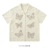 Mars 米杏色蝴蝶 ins日系个性 From 设计感衬衫 翻领宽松百搭情侣夏