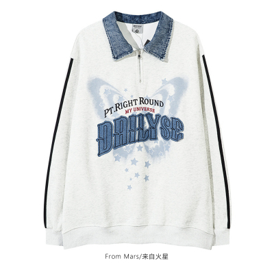 不离不弃蝴蝶印花宽松长袖卫衣