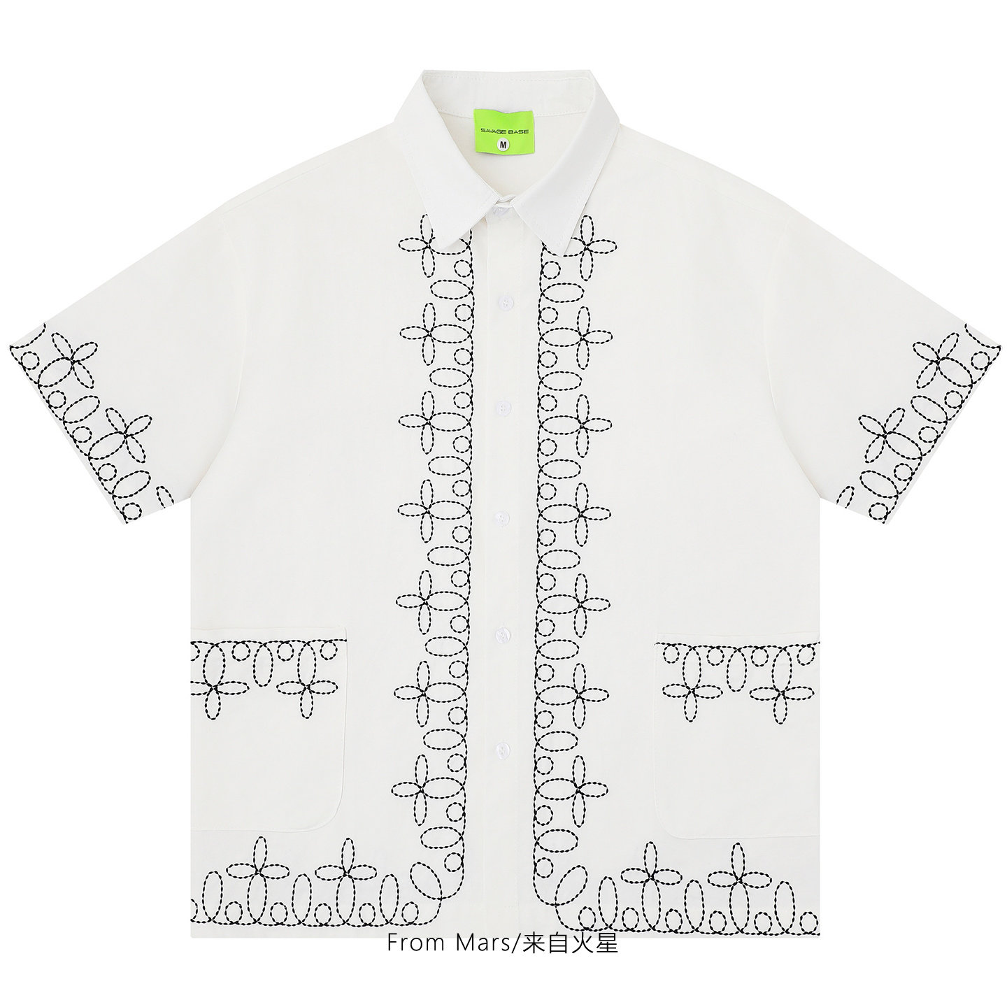 From Mars Geometric embroidered short-sleeved shirt loose - 实物图