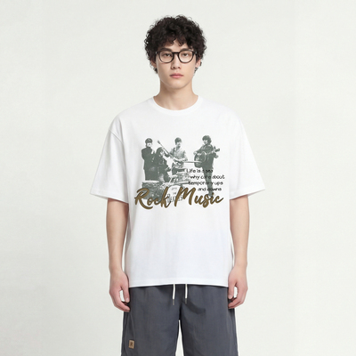 摇滚乐队印花短袖T恤重磅纯棉