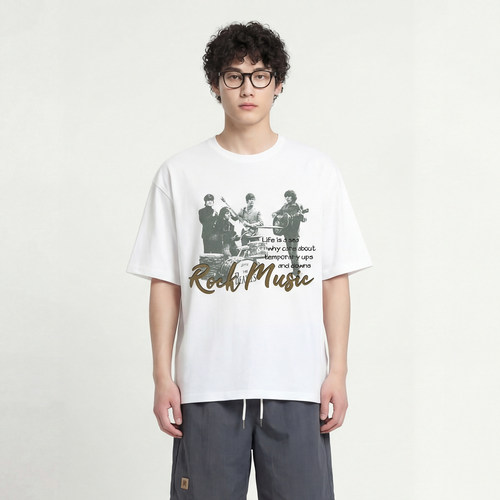 摇滚乐队印花短袖T恤重磅纯棉