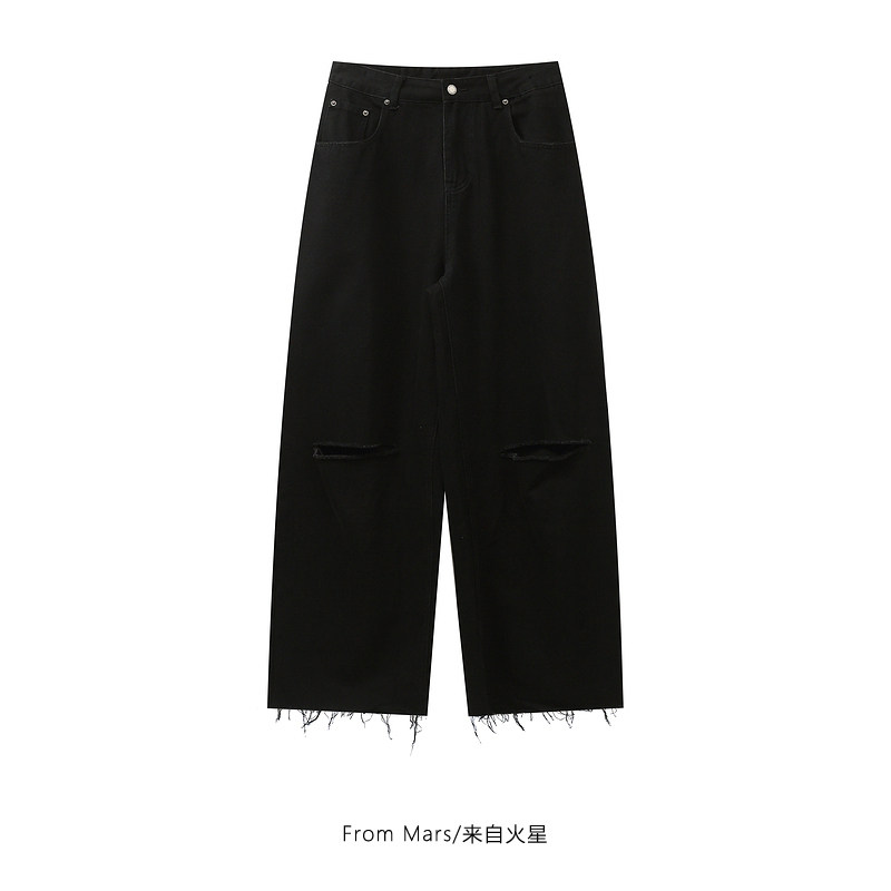 休闲直筒阔腿牛仔长裤ins国潮牌