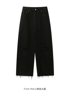 From Mars 百事都可樂 春秋黑色款休闲直筒阔腿牛仔长裤ins国潮牌