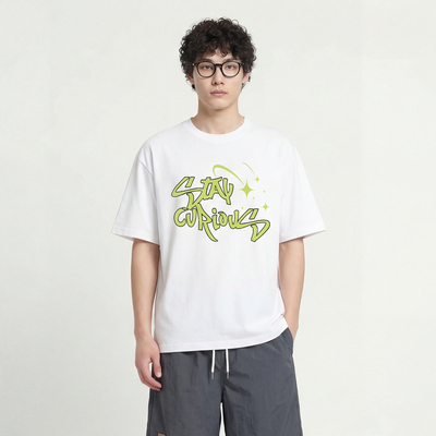 荧光涂鸦印花短袖T恤纯棉男女BF