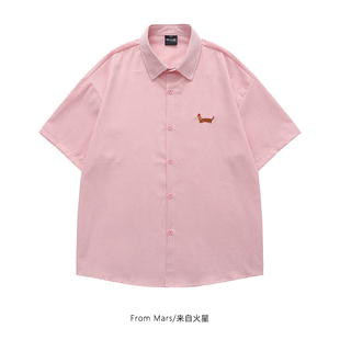 Mars 衬衫 苹果狗狗 学院风小众宽松短袖 格纹趣味刺绣夏季 From