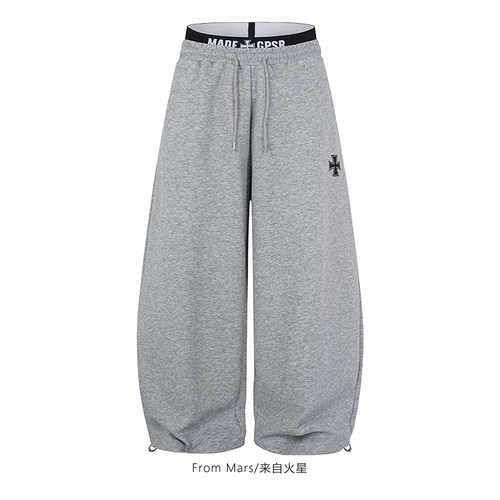 酷感十足字母织带宽松阔腿卫裤
