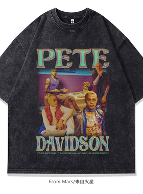 From Mars 巴黎焰火 美式高街痞帅短袖潮牌印花宽松黑色T恤嘻哈夏