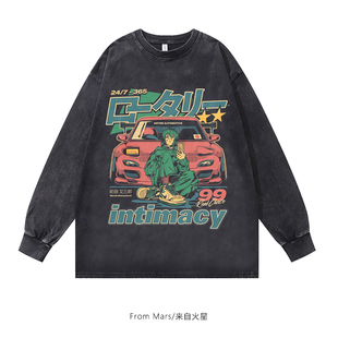 日系街头复古印花圆领做旧水洗宽松百搭卫衣 车前合照 From Mars