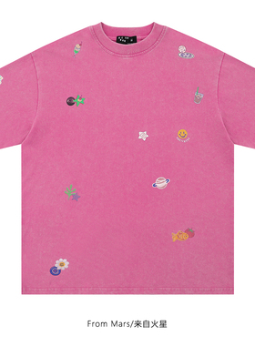 From Mars 瞒过时间 复古做旧水洗趣味图案宽松情侣百搭短袖T恤衫