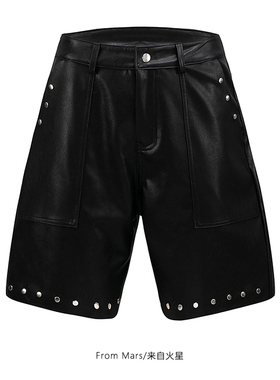 From Mars 黑色一片 高街潮酷oversize仿u皮五分短裤休闲运动男女