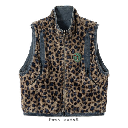 From Mars Happy loose stand-neck denim vest coat