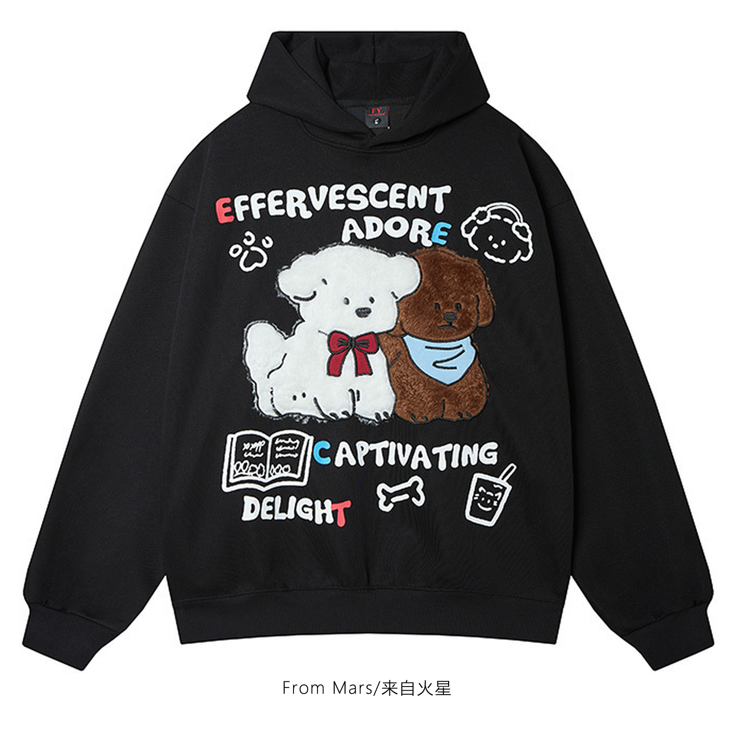 拥入怀中刺绣宽松连帽卫衣男女