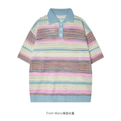 Mars 静音模式 美式 From 复古条纹设计感镂空宽松男女短袖 T恤上衣