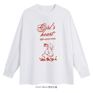 From Mars 出逃日记 国潮牌可爱兔子印花男女宽松长袖T恤ins百搭
