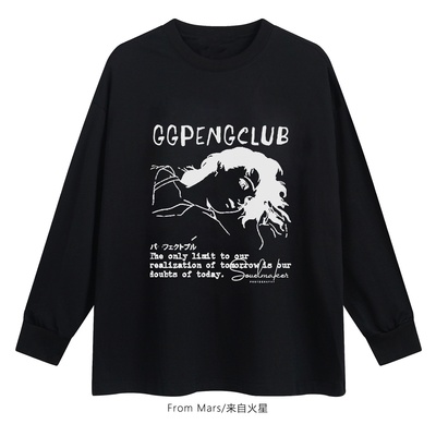 字母印花圆领时尚宽松长袖T恤