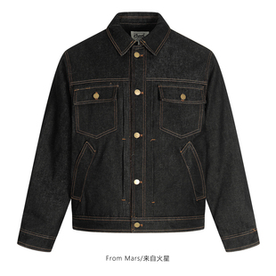 loose retro thick From cotton Beautiful denim coat Mars