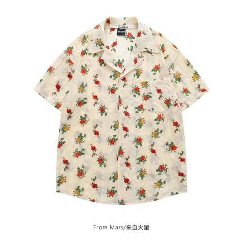 花卉满印夏季宽松慵懒短袖衬衫
