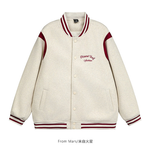 From Mars 不必理会 美式棒球服拼接拼色夹克外刺绣套情侣男女潮