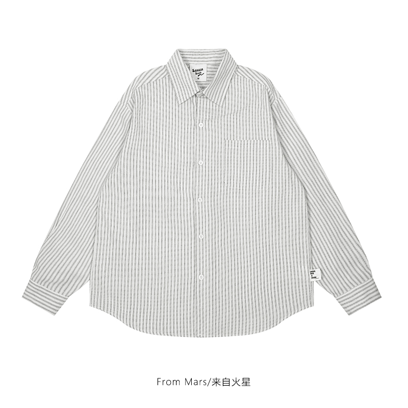 条纹设计感慵懒风宽松长袖衬衫