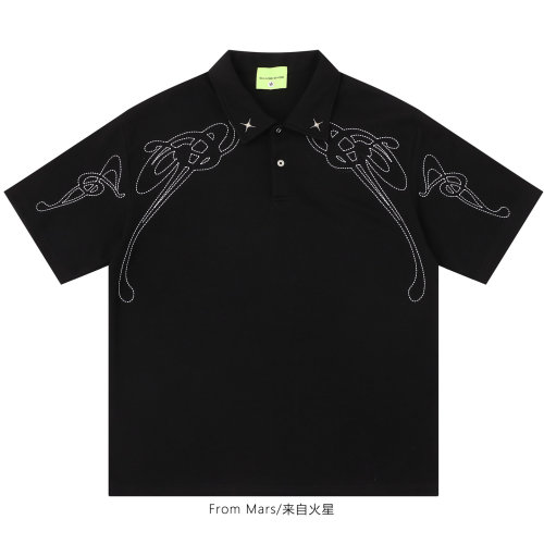 星星线条线条Polo衫设计感宽松