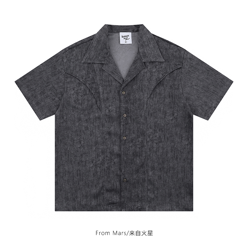 国潮简约短袖衬衫古巴领