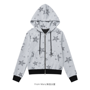From Mars 十字架印花 套头上衣街头宽松百搭复古做旧卫衣外套ins