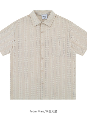 From Mars 下定决心 日系简约翻领纹理时尚薄款宽松百搭短袖衬衫