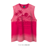 港风街头日落印花无袖 From 静谧 日落 T恤渐变水洗宽松背心 Mars