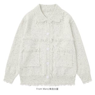 From Mars 暖意相拥 复古时尚彩点毛边翻领宽松男女针织衫毛衣BF