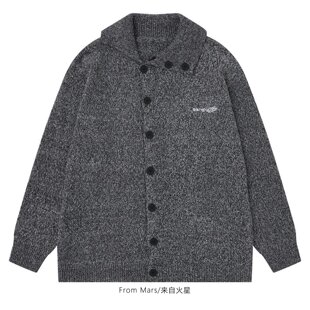 From Mars 更暖一些 高街时尚字母刺绣翻领开衫宽松男女慵懒毛衣