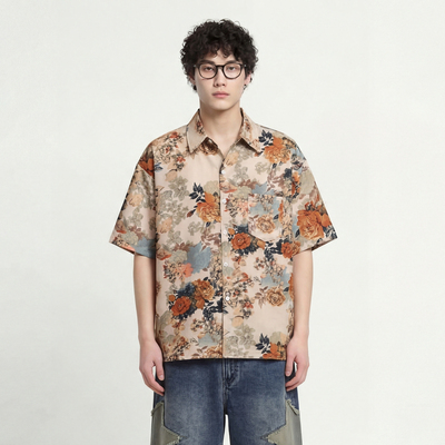 渐欲迷人眼满印休闲短袖衬衫BF