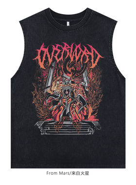 From Mars 再无航程 圆领男女夏痞帅美式复古宽松t恤背心黑色短袖