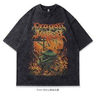 T恤 From Mars葬死于冥河 男女美式 高街水洗做旧骷髅印花宽松短袖
