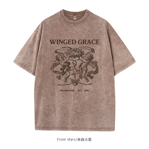 做旧创意印花宽松男女短袖T恤BF