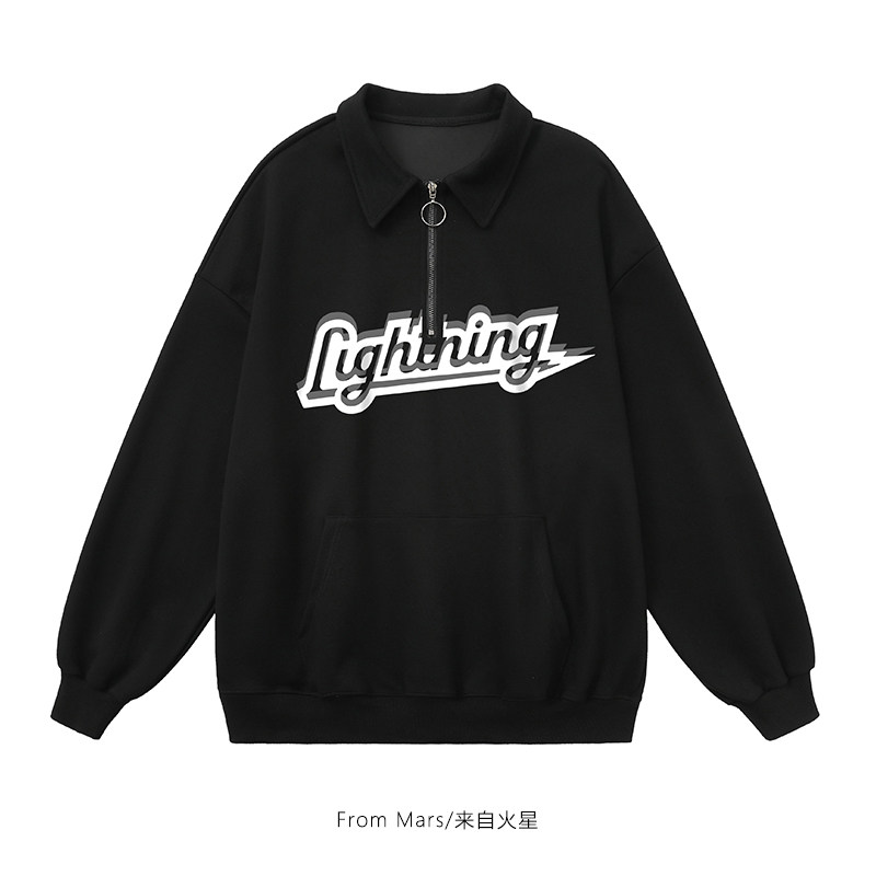 from mars迅疾前进 潮牌设计感字母印花polo领长袖卫衣宽松百搭bf