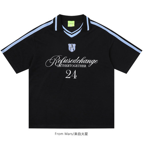 字母数字刺绣Polo衫短袖T恤BF
