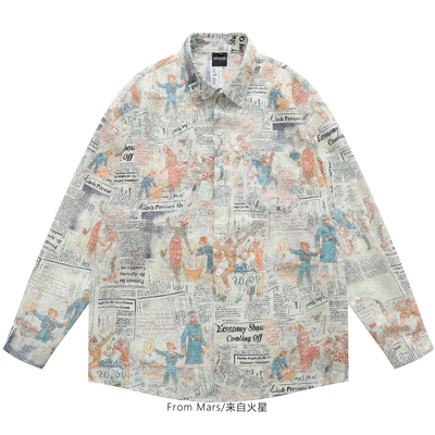 美式街头古巴领长袖花衬衫